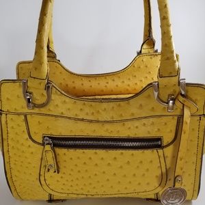 London Fog Yellow faux Ostrich skin purse